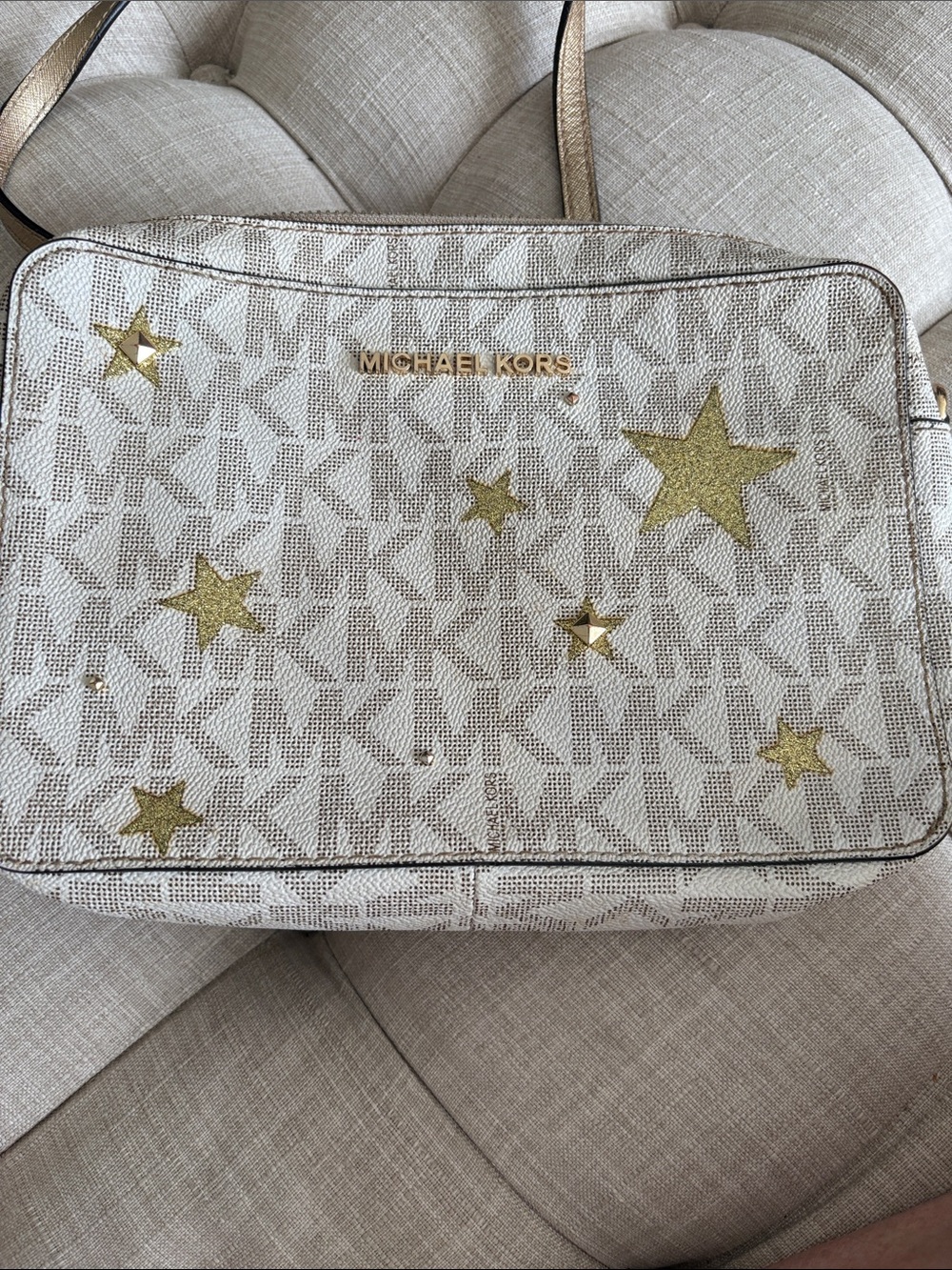 Michael Kors Cream Logo Crossbody with Gold Star Accents Limited Edition